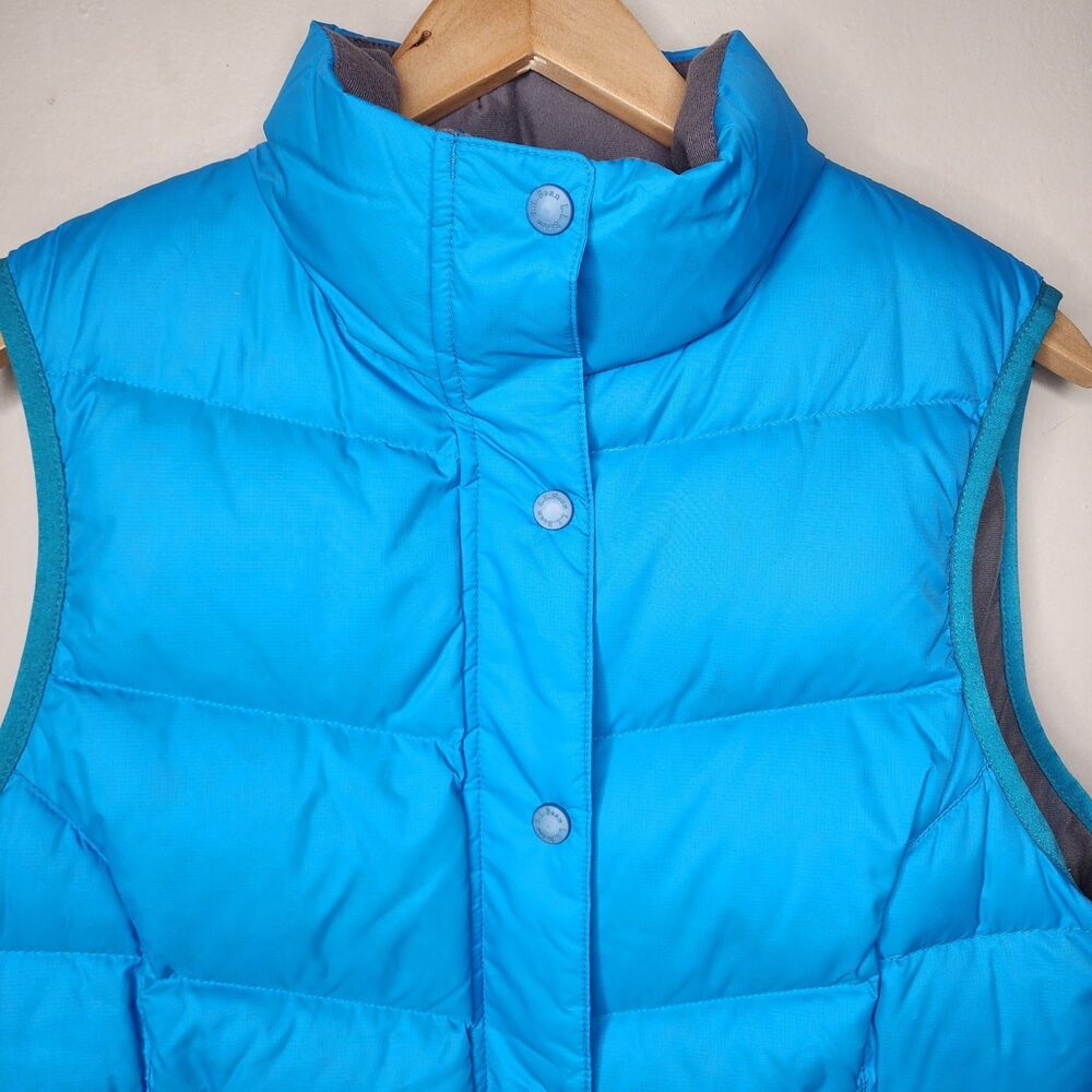 LL Bean Goose Down Puffer Vest Blue Womens Medium Athletic Gorpcore Zip Snap - Picture 2 of 16